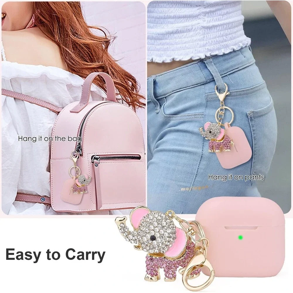 Worryfree Gadgets‎ Silicone Case for Apple AirPod 3 with Bling Elephant Keychain